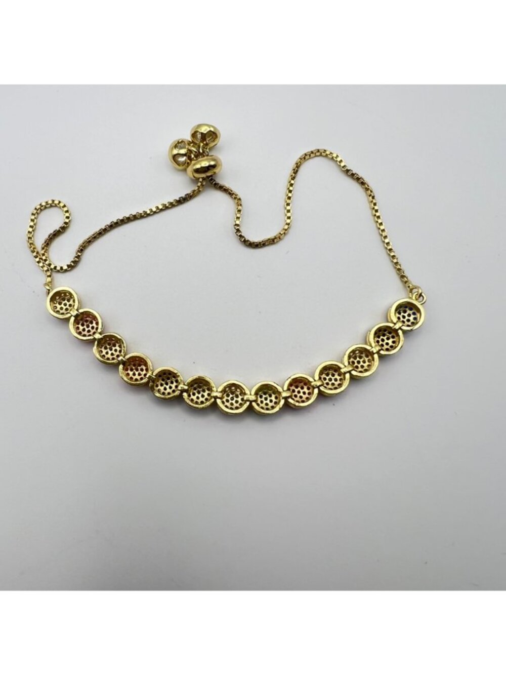 Rainbow Pave Crystal Bracelet Adjustable Bolo Gold Tone Multicolor Glam 5-9.25" - Picture 9 of 9